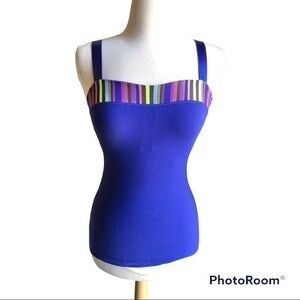 Lululemon royal blue striped neckline ribbon strap tank top 6
